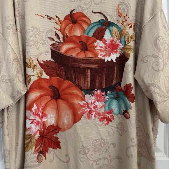 EMILY DANIELS WOMENTS TOPS FALL PUMPKIN SCOOP NECK 3/4 SLEEVE KNIT GLITTER - Picture 5 of 7